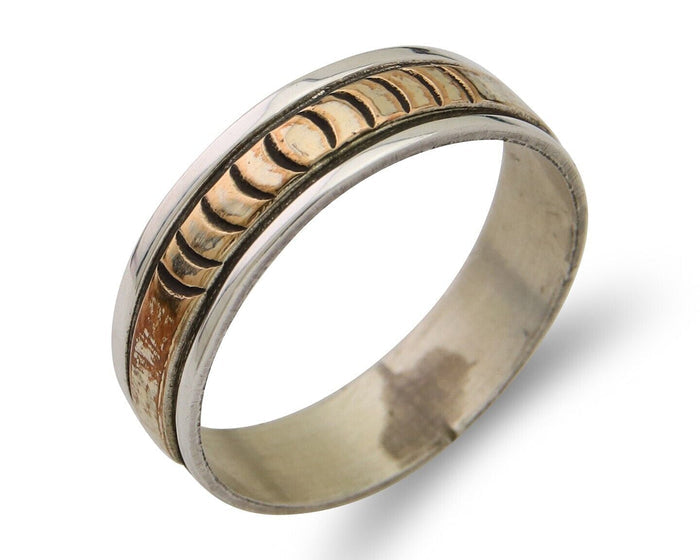 Navajo Handmade Ring 925 Silver & Gold Artist Signed E C.80's