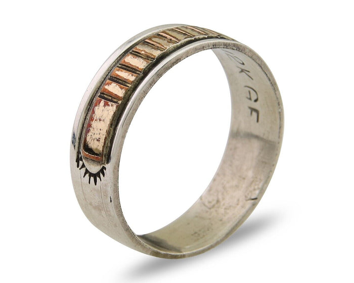 Navajo Handmade Ring 925 Silver & Gold Artist Signed E C.80's