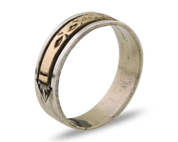 Navajo Handmade Ring 925 Silver & Gold Artist Signed E C.80's