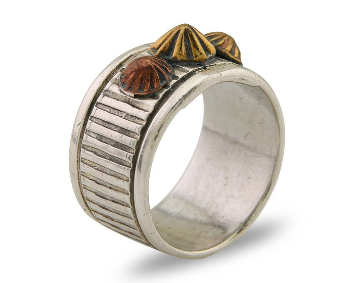 Navajo Handmade Ring 925 Silver & Gold Signed Kee Nataani C.80's