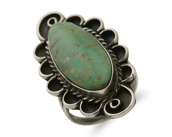Navajo Handmade Ring 925 Silver Green Turquoise Native Artist C.80's
