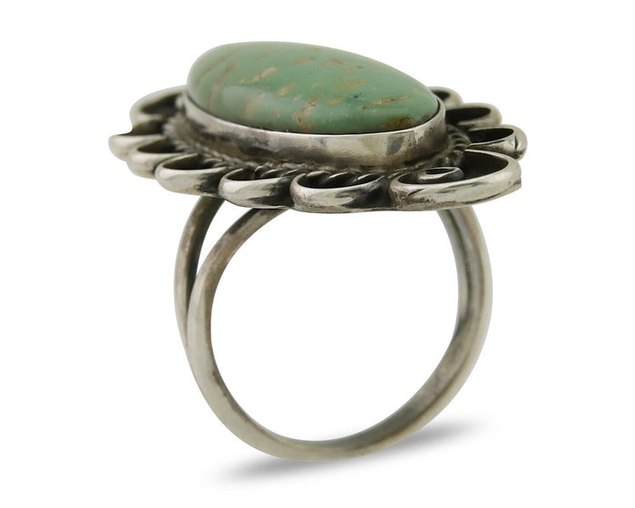 Navajo Handmade Ring 925 Silver Green Turquoise Native Artist C.80's