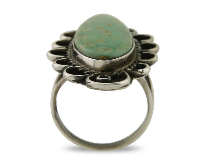 Navajo Handmade Ring 925 Silver Green Turquoise Native Artist C.80's
