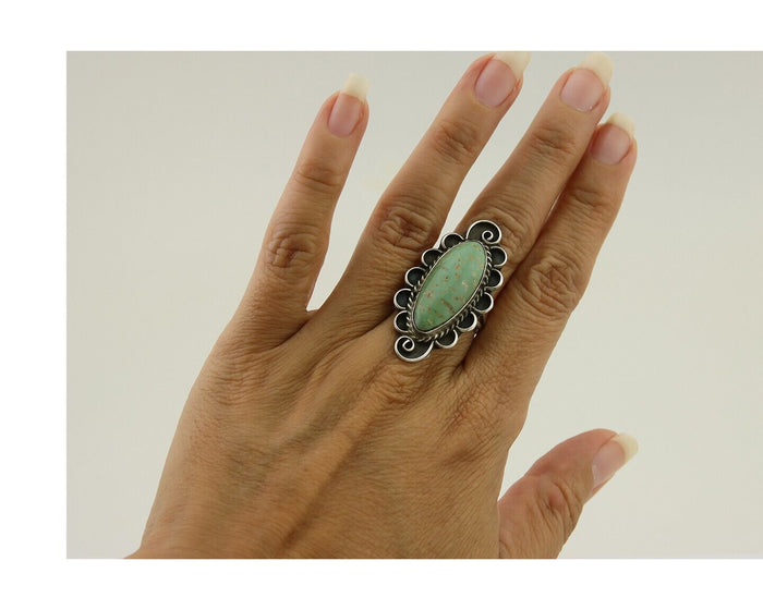 Navajo Handmade Ring 925 Silver Green Turquoise Native Artist C.80's