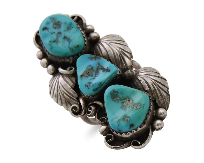 Navajo Handmade Ring 925 Silver Hand Cut Turquoise Native Artist C.80's
