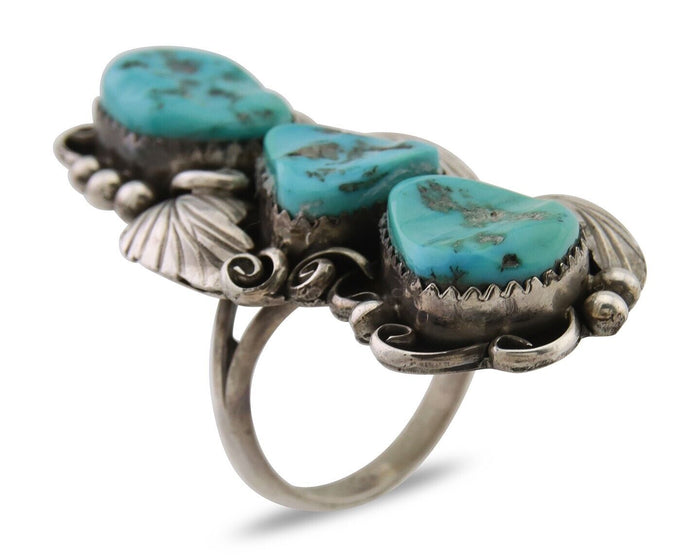 Navajo Handmade Ring 925 Silver Hand Cut Turquoise Native Artist C.80's