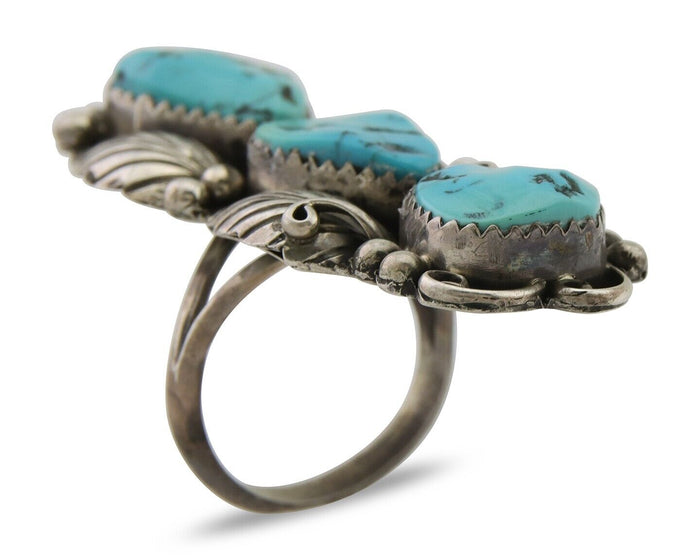 Navajo Handmade Ring 925 Silver Hand Cut Turquoise Native Artist C.80's