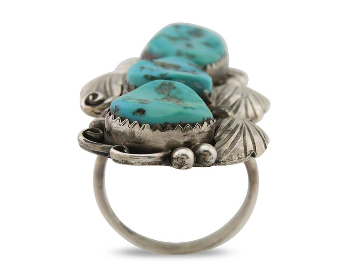 Navajo Handmade Ring 925 Silver Hand Cut Turquoise Native Artist C.80's