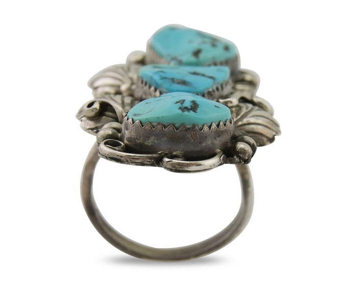 Navajo Handmade Ring 925 Silver Hand Cut Turquoise Native Artist C.80's