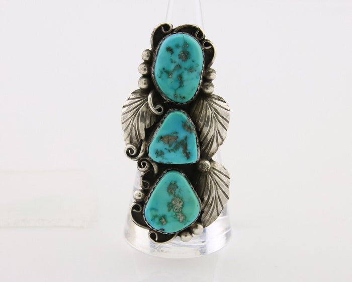 Navajo Handmade Ring 925 Silver Hand Cut Turquoise Native Artist C.80's