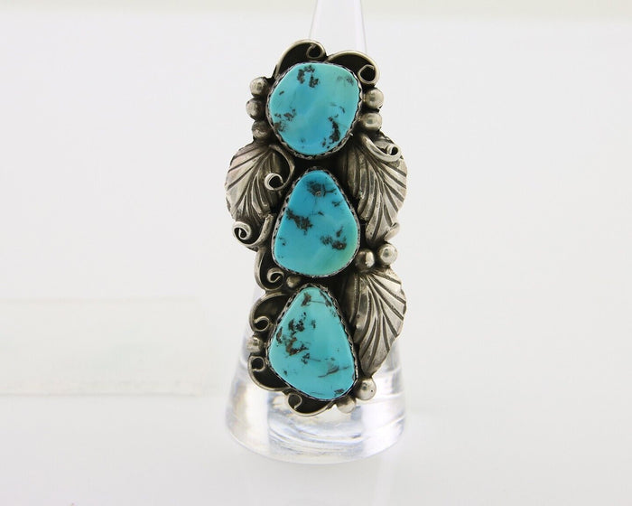 Navajo Handmade Ring 925 Silver Hand Cut Turquoise Native Artist C.80's