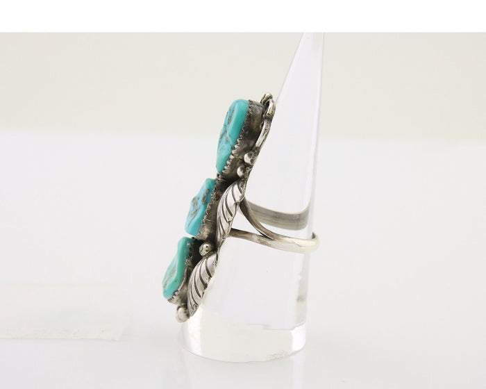 Navajo Handmade Ring 925 Silver Hand Cut Turquoise Native Artist C.80's