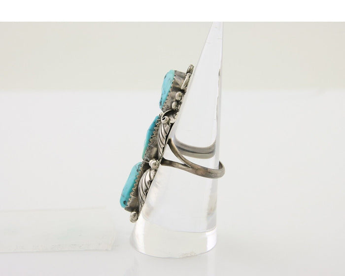 Navajo Handmade Ring 925 Silver Hand Cut Turquoise Native Artist C.80's