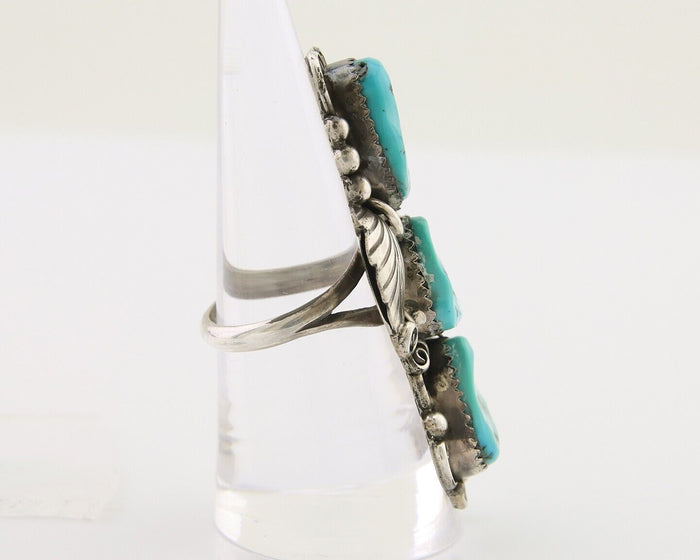 Navajo Handmade Ring 925 Silver Hand Cut Turquoise Native Artist C.80's