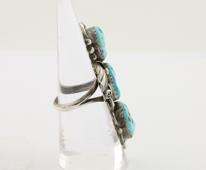 Navajo Handmade Ring 925 Silver Hand Cut Turquoise Native Artist C.80's