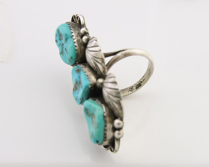 Navajo Handmade Ring 925 Silver Hand Cut Turquoise Native Artist C.80's