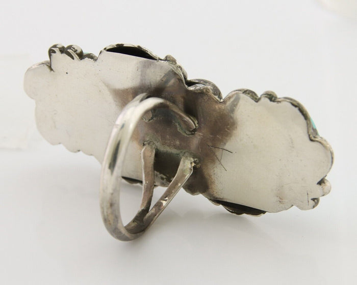 Navajo Handmade Ring 925 Silver Hand Cut Turquoise Native Artist C.80's