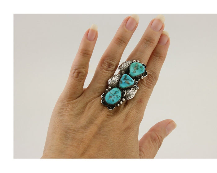 Navajo Handmade Ring 925 Silver Hand Cut Turquoise Native Artist C.80's