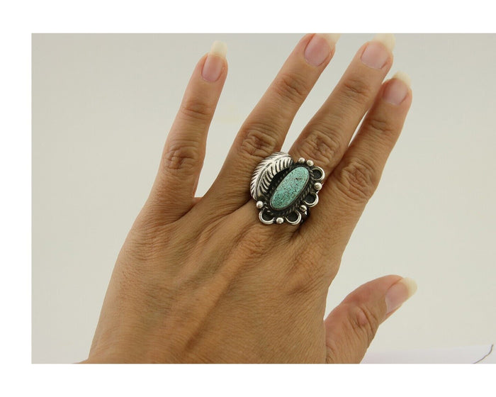 Navajo Handmade Ring 925 Silver Mine 8 Turquoise Native Artist C.80's