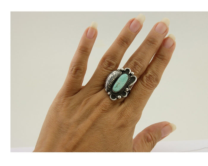 Navajo Handmade Ring 925 Silver Mine 8 Turquoise Native Artist C.80's