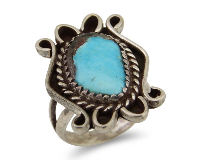 Navajo Handmade Ring 925 Silver Natural Arizona Turquoise Artist C.80's