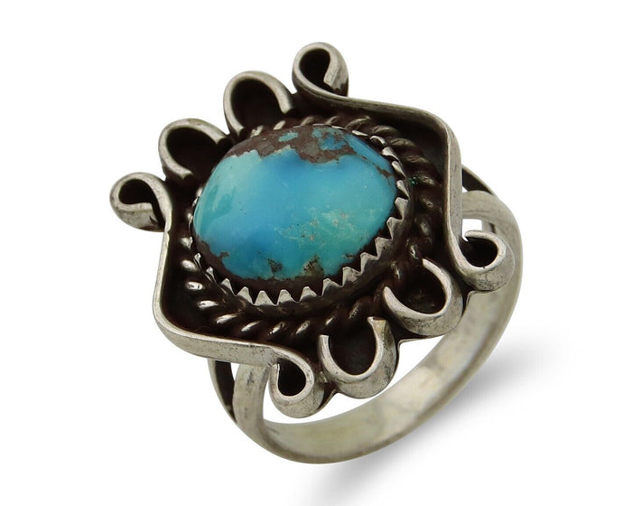 Navajo Handmade Ring 925 Silver Natural Arizona Turquoise Artist C.80's