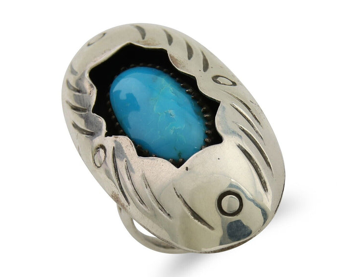 Navajo Handmade Ring 925 Silver Natural Arizona Turquoise Artist C.80's