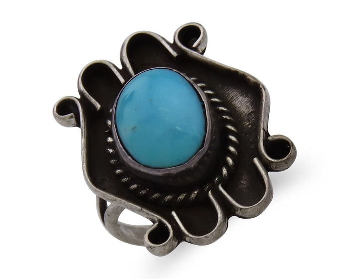 Navajo Handmade Ring 925 Silver Natural Arizona Turquoise Artist C.80's