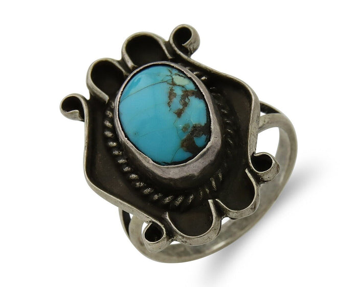 Navajo Handmade Ring 925 Silver Natural Arizona Turquoise Artist C.80's