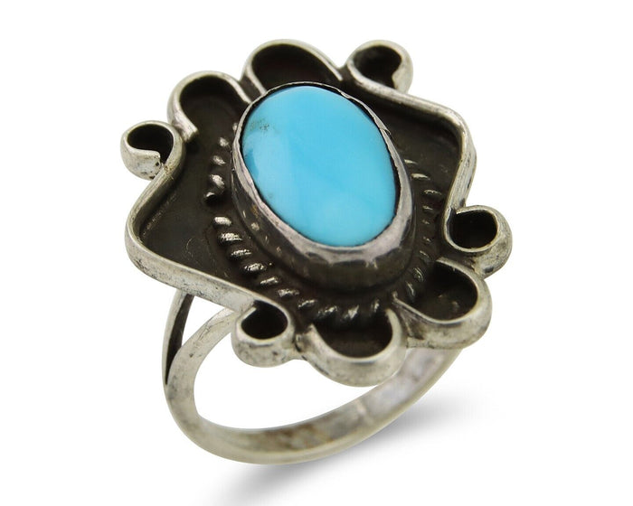 Navajo Handmade Ring 925 Silver Natural Arizona Turquoise Artist C.80's