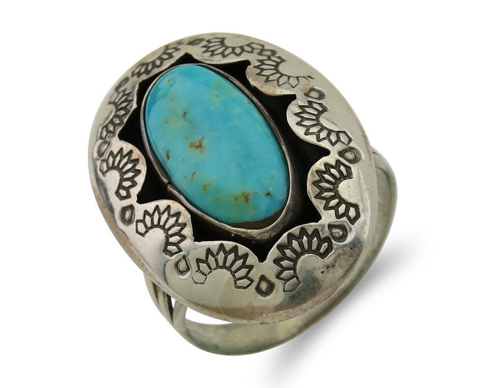 Navajo Handmade Ring 925 Silver Natural Arizona Turquoise Artist C.80's