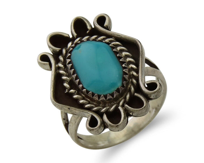 Navajo Handmade Ring 925 Silver Natural Arizona Turquoise Artist C.80's