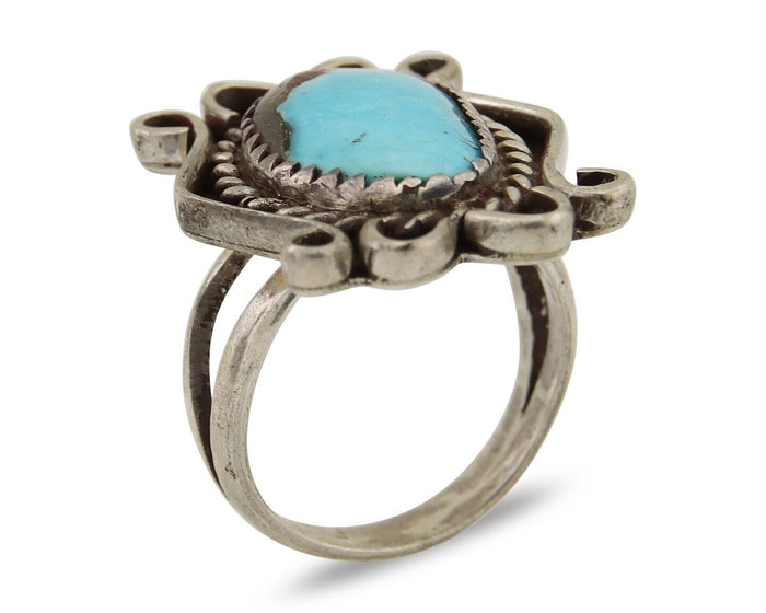 Navajo Handmade Ring 925 Silver Natural Arizona Turquoise Artist C.80's