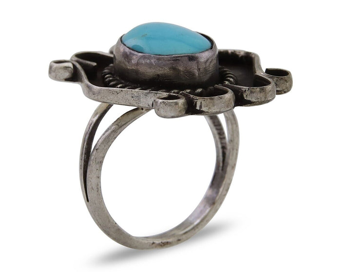 Navajo Handmade Ring 925 Silver Natural Arizona Turquoise Artist C.80's