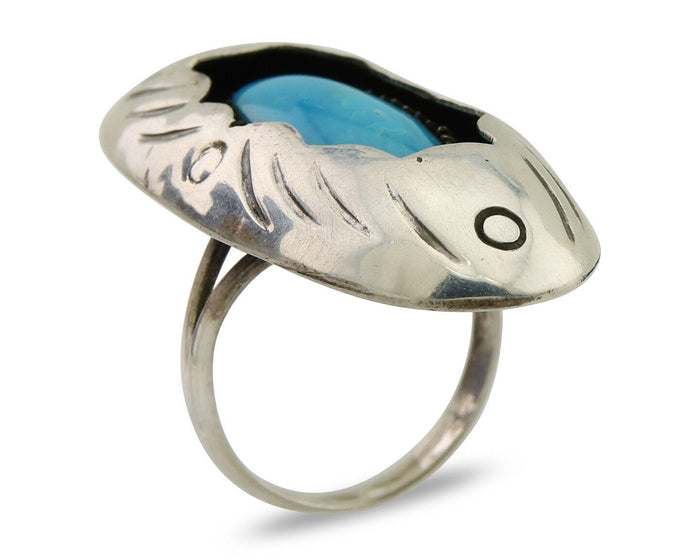 Navajo Handmade Ring 925 Silver Natural Arizona Turquoise Artist C.80's