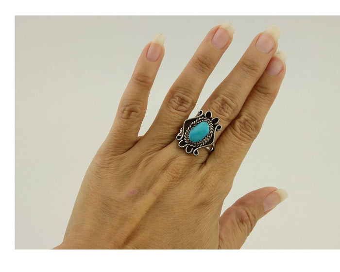 Navajo Handmade Ring 925 Silver Natural Arizona Turquoise Artist C.80's