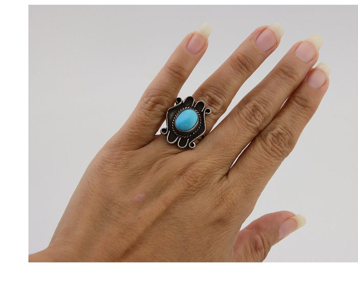 Navajo Handmade Ring 925 Silver Natural Arizona Turquoise Artist C.80's