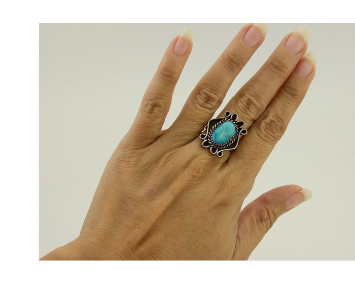 Navajo Handmade Ring 925 Silver Natural Arizona Turquoise Artist C.80's
