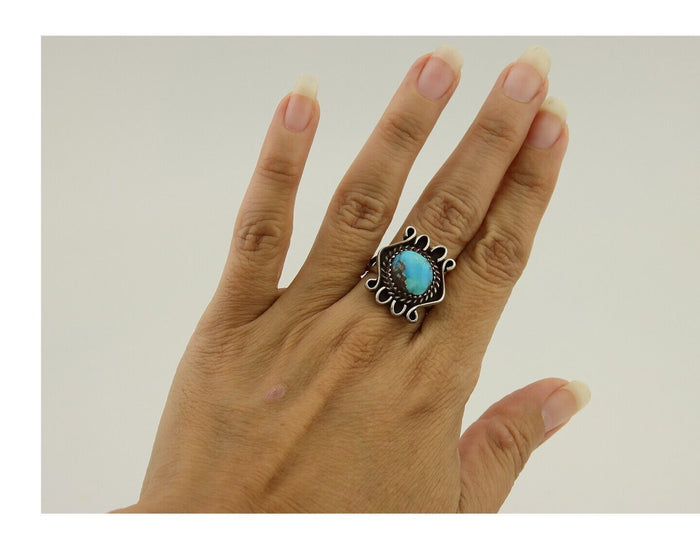 Navajo Handmade Ring 925 Silver Natural Arizona Turquoise Artist C.80's