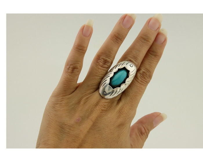 Navajo Handmade Ring 925 Silver Natural Arizona Turquoise Artist C.80's