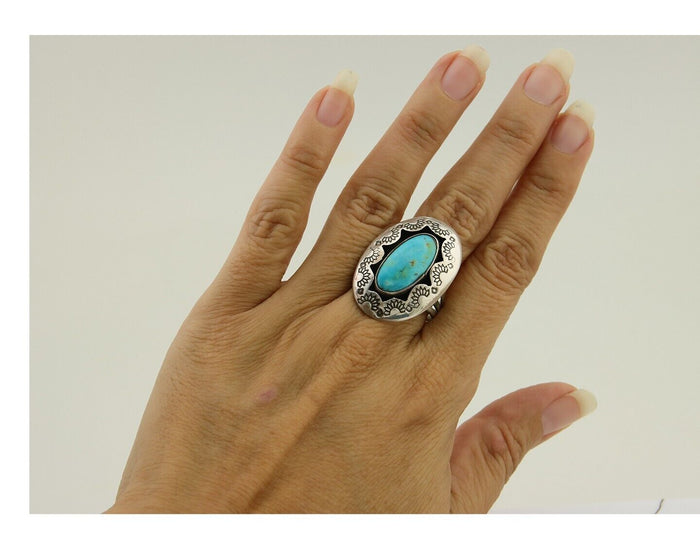 Navajo Handmade Ring 925 Silver Natural Arizona Turquoise Artist C.80's