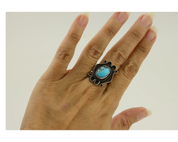 Navajo Handmade Ring 925 Silver Natural Arizona Turquoise Artist C.80's