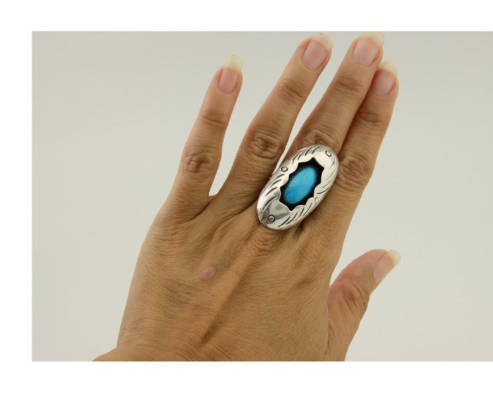Navajo Handmade Ring 925 Silver Natural Arizona Turquoise Artist C.80's