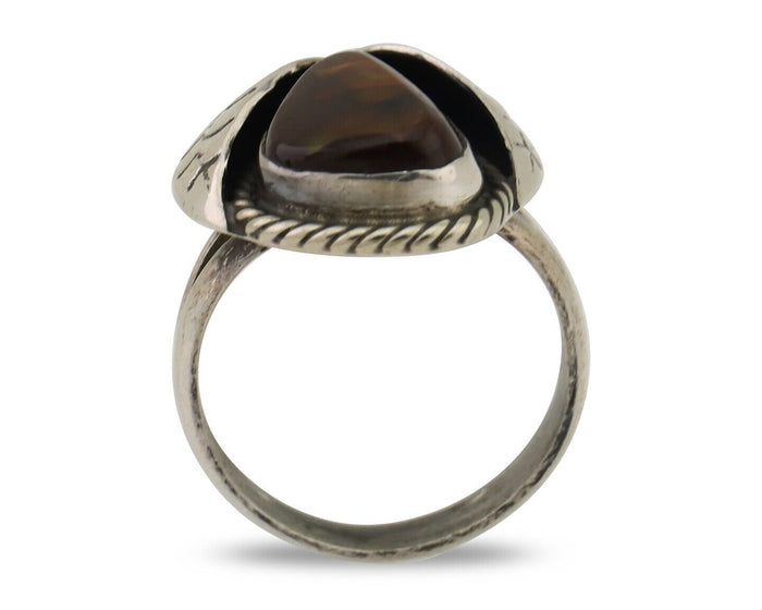 Navajo Handmade Ring 925 Silver Natural Fire Opal Native Artist Size 4.5 C.80's