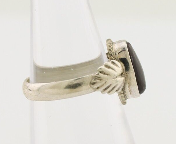 Navajo Handmade Ring 925 Silver Natural Fire Opal Native Artist Size 5.0 C.80's