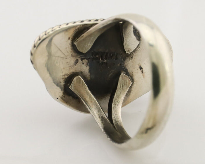 Navajo Handmade Ring 925 Silver Natural Fire Opal Native Artist Size 5.25 C.80's