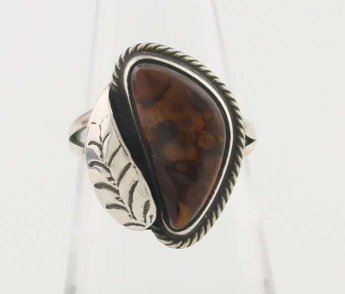 Navajo Handmade Ring 925 Silver Natural Fire Opal Native Artist Size 6.0 C.80's