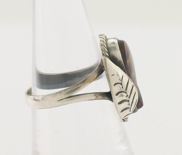 Navajo Handmade Ring 925 Silver Natural Fire Opal Native Artist Size 6.0 C.80's