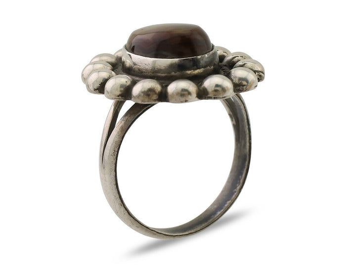 Navajo Handmade Ring 925 Silver Natural Fire Opal Native Artist Size 6.25 C.80's
