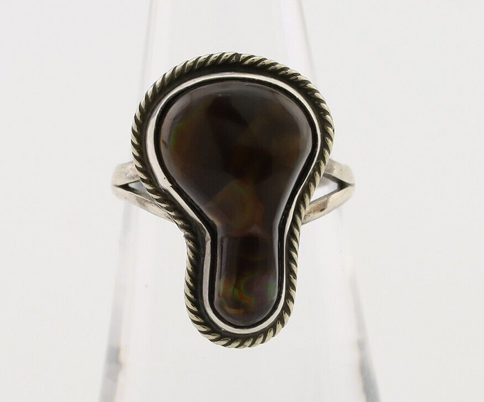 Navajo Handmade Ring 925 Silver Natural Fire Opal Native Artist Size 6.5 C.80's